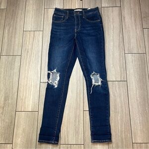 Levis 721 High Rise Skinny Womens Dark Wash Distressed Denim Jeans Size 28